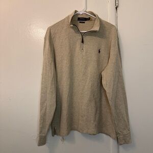 Polo Ralph Lauren Estate Rib Quarter-Zip Pullover - Heather Beige Tan Mens Large